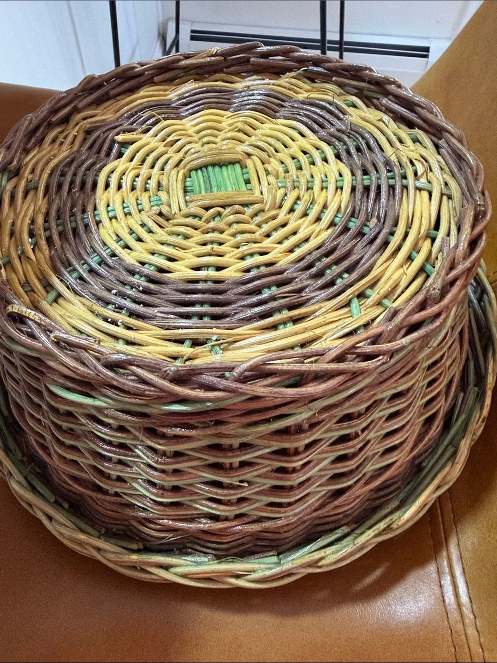 Woven Decorative Basket – Two-Tone Brown & Green